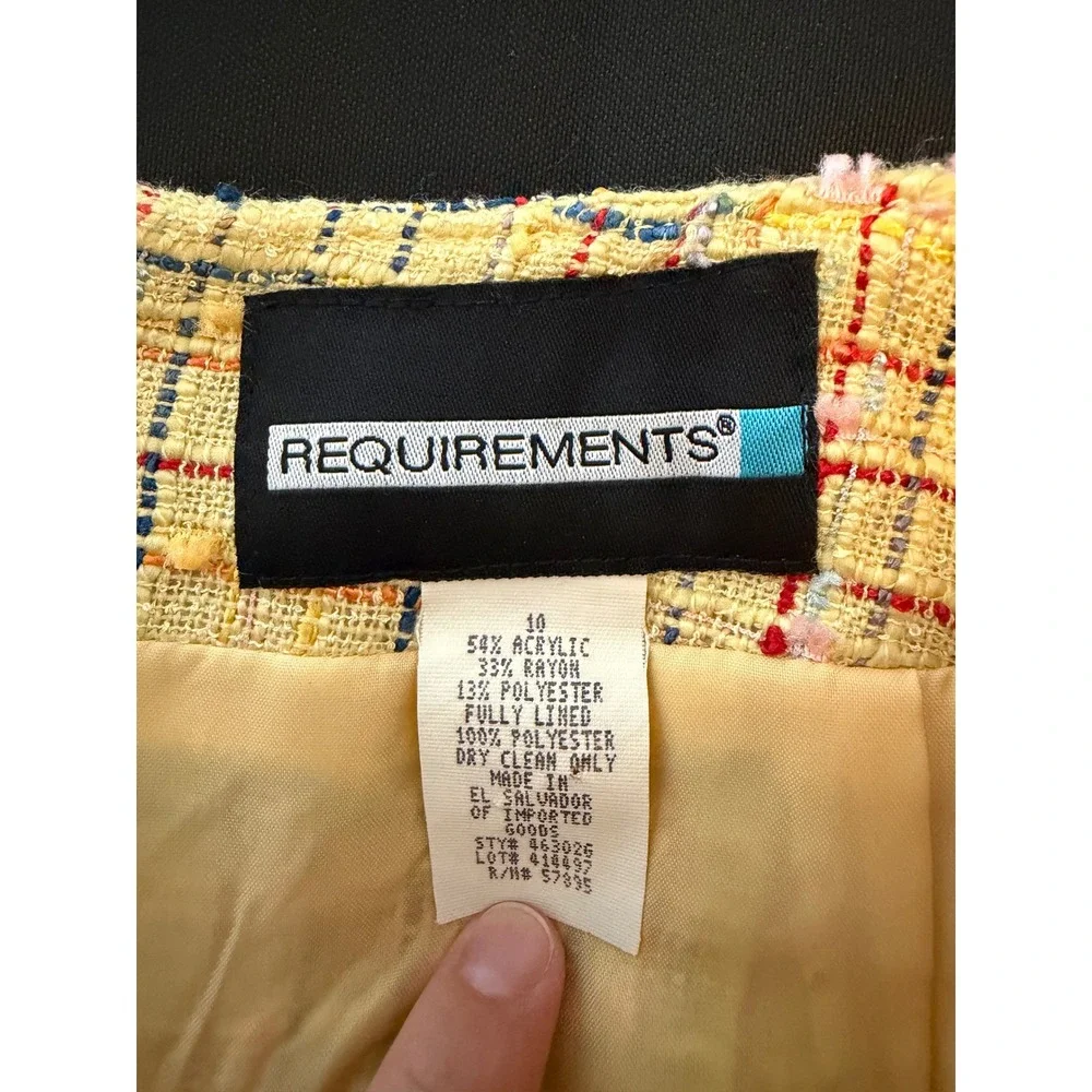 Yellow Plaid Tweed MiniSkirt Sz 10 A-Line Front Pleats Lined Vintage